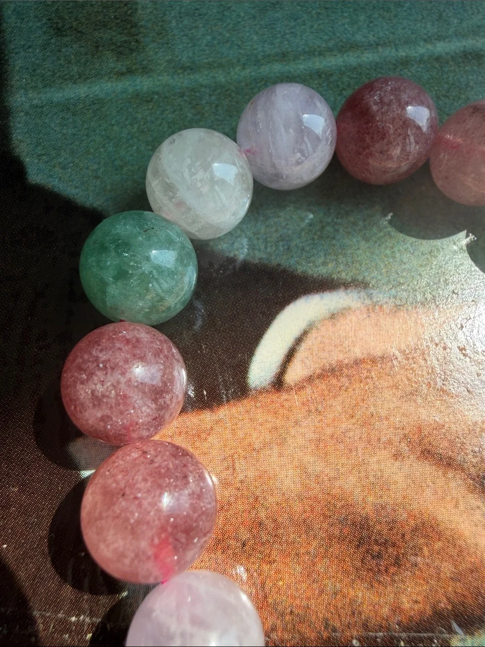 Multicolor Natural Gemstone Quartz Bracelet - Green, Pink & White